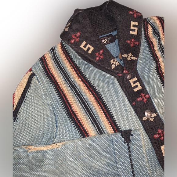 RRL Double RL Ralph Lauren Heavy Aztec Western Knit Shawl Collar Tie Cardigan M - Picture 5 of 15